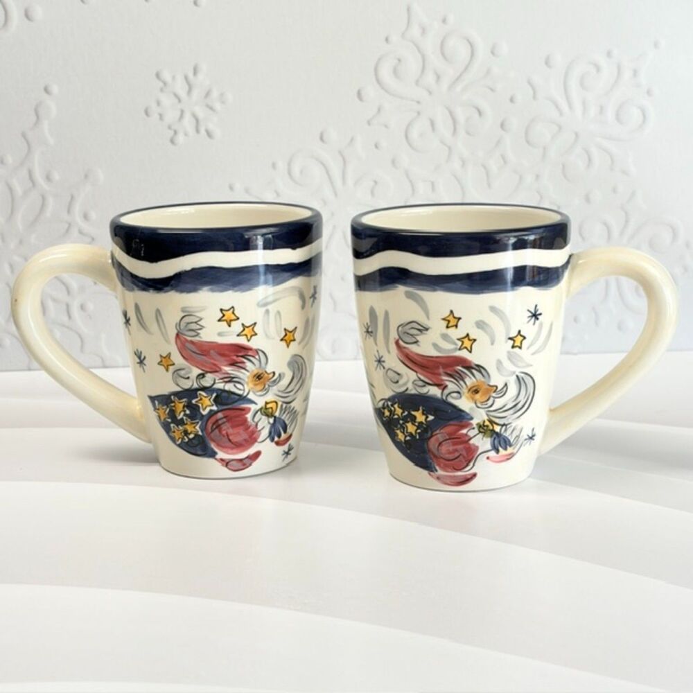 Tabletops Unlimited Holiday Espana Santa Christmas Mugs Set of 2 Hand Painted